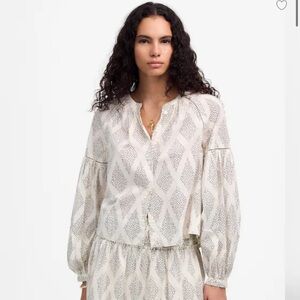 Madewell Shirred Balloon-Sleeve Top in Geometric Print Nv795